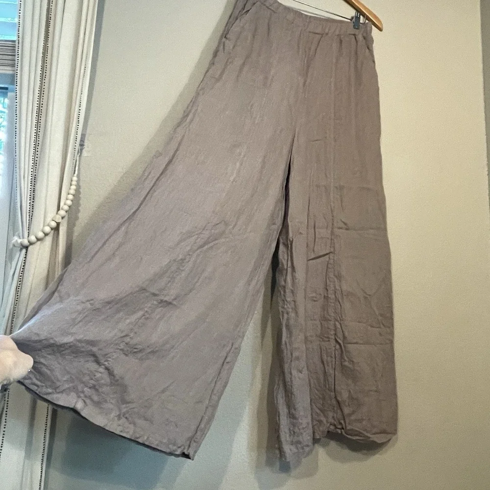 Match Point USA Small Linen Wide Leg Pants Lagenlook Elastic Waist Oversized EUC